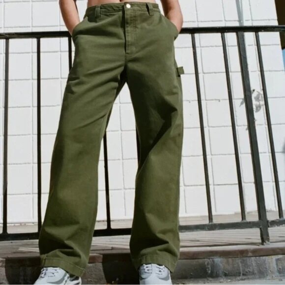 Aritzia Tna Greenwich Denim Cargo Pants in Gd Fatigue Green Size 00 - Picture 1 of 9